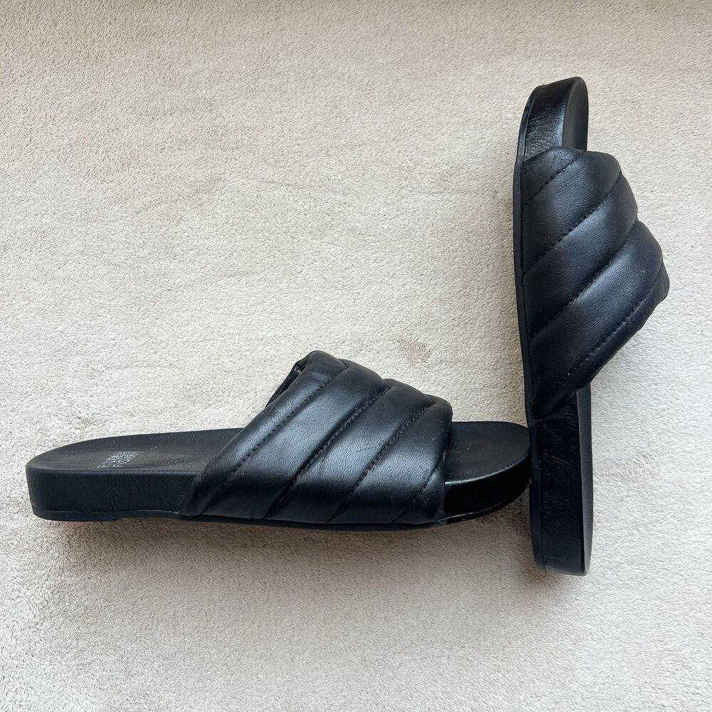 Eileen‎ Fisher Haze Black Leather Slide Flat Sandal Women 6.5 Quilted Resort